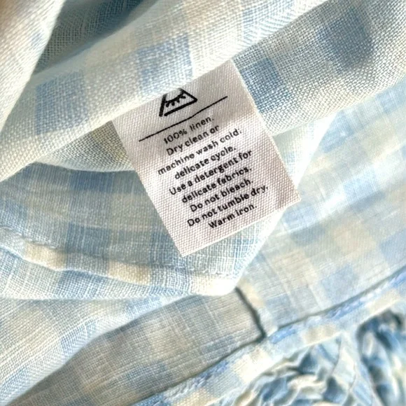 Sleeper- Atlanta Off-The-Shoulder Shirred Linen Midi Dress- Blue & White -Size:S - Picture 10 of 11